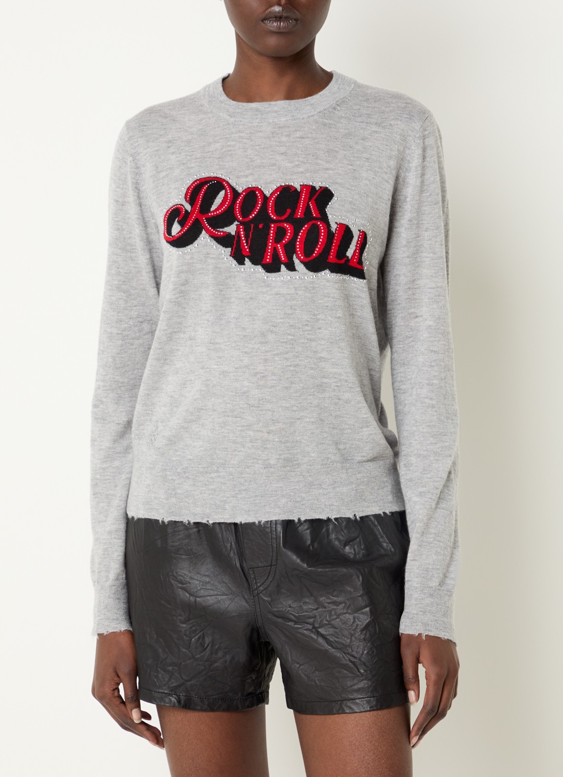 Zadig&Voltaire Miss fijngebreide pullover van kasjmier met strass - detail 2 grijsmele