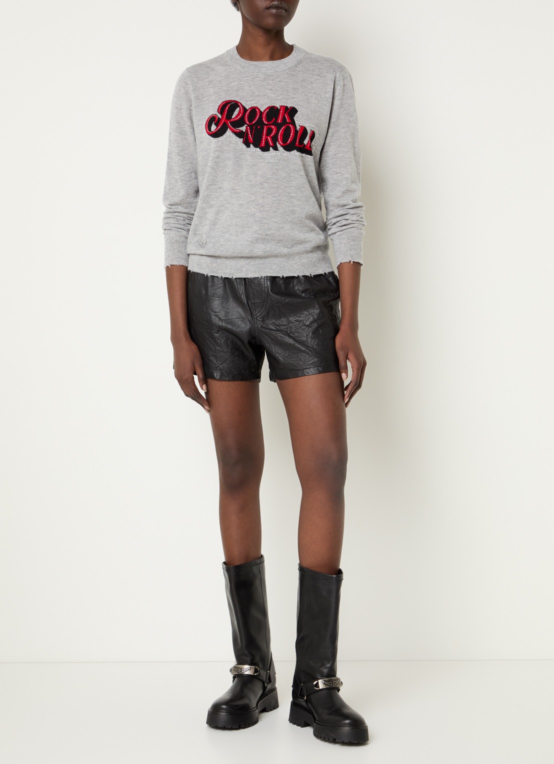 Zadig&Voltaire Miss fijngebreide pullover van kasjmier met strass - voorkant 4 grijsmele