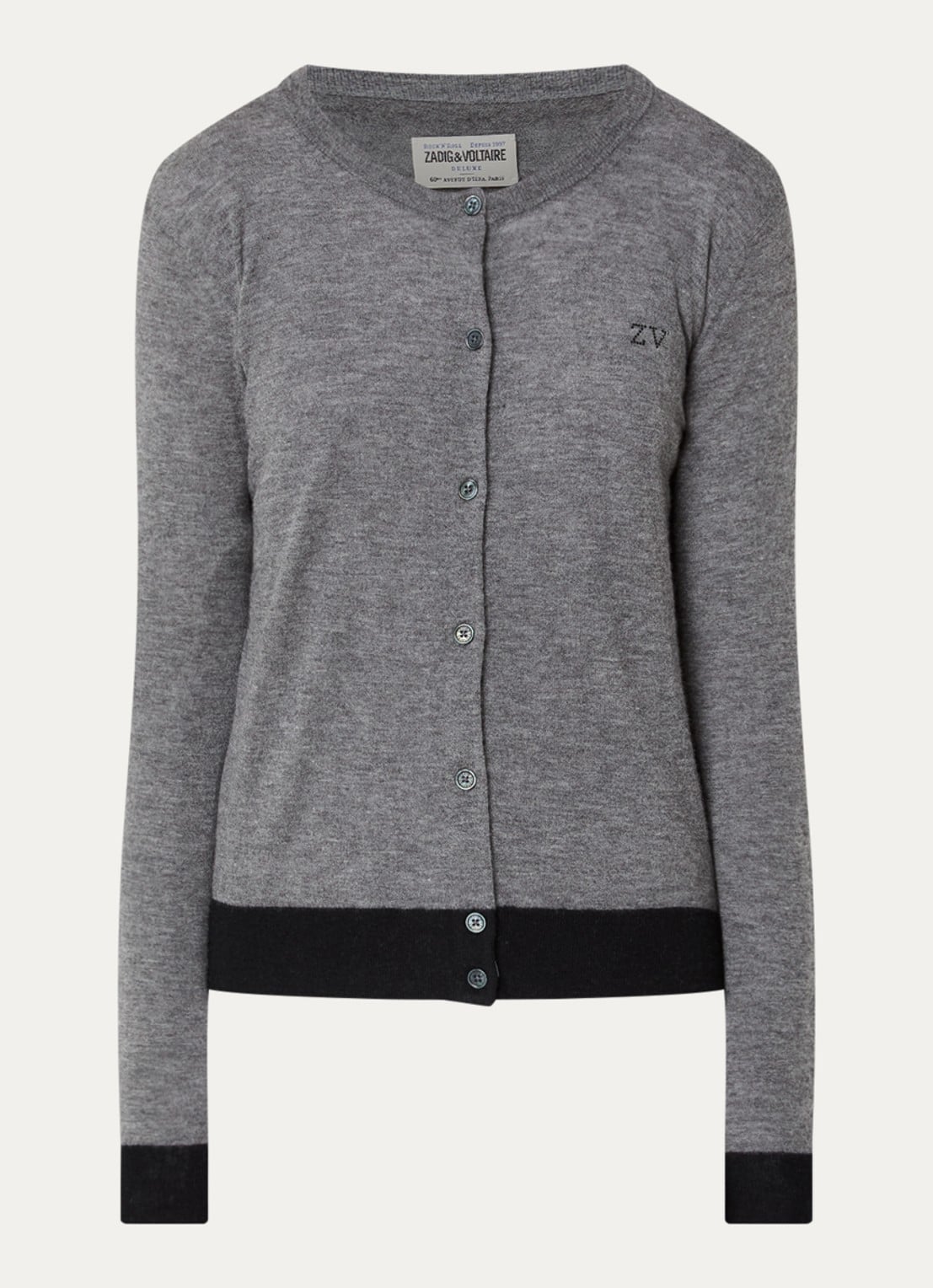 Zadig&Voltaire Missya fijngebreid vest van kasjmier met logo - voorkant 2 grijs