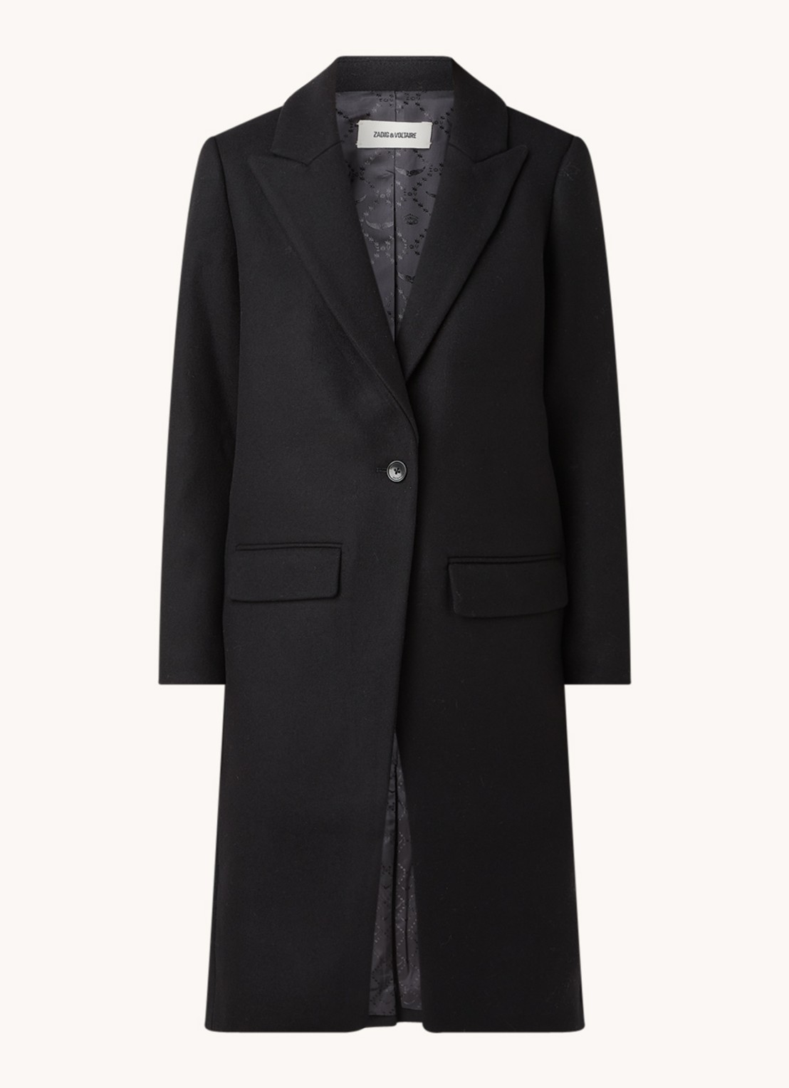 Zadig&Voltaire Monarque mantel in wolblend met klepzakken - voorkant 3 zwart