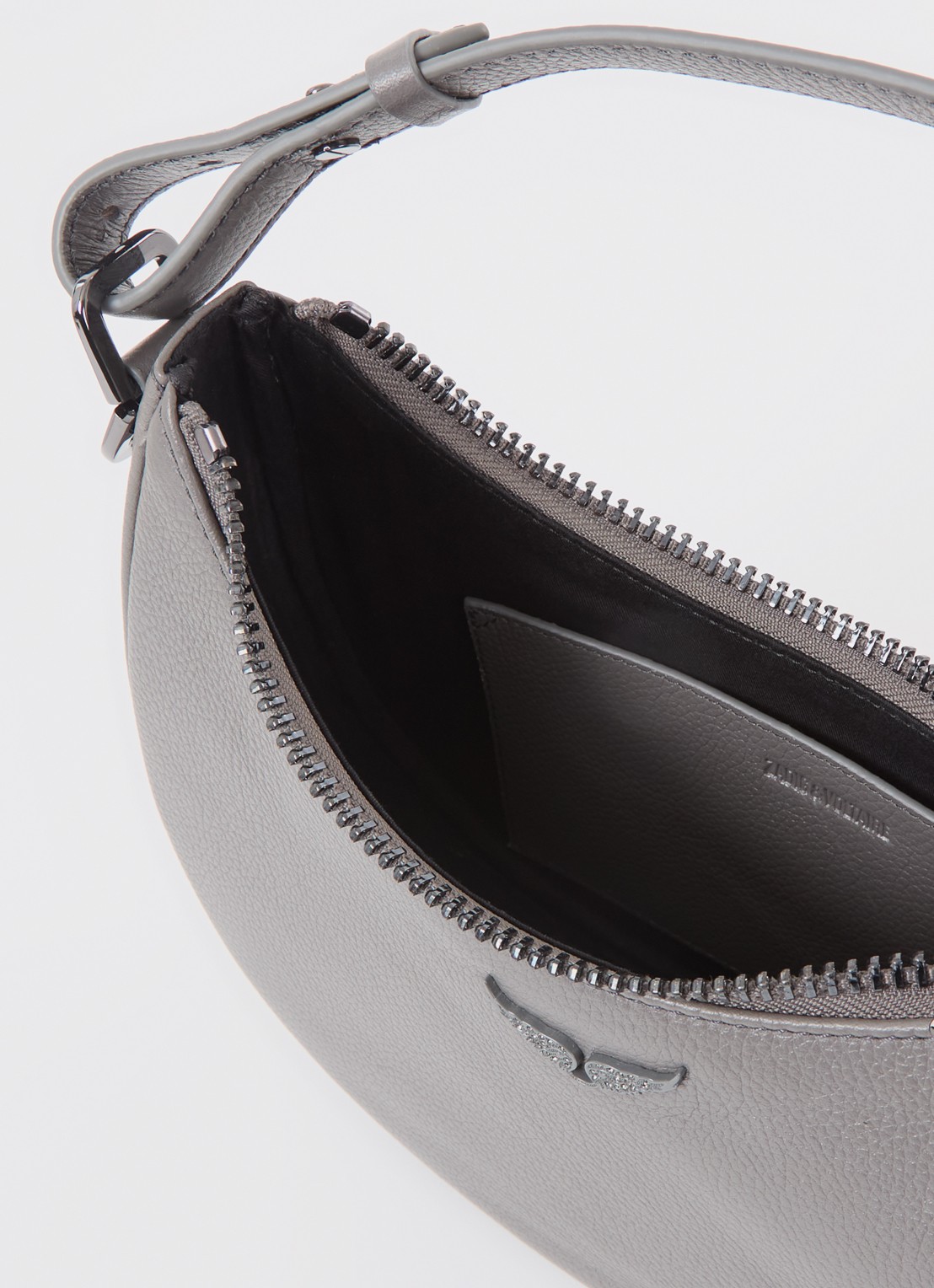 Zadig&Voltaire Moonrock schoudertas van leer - detail grijs