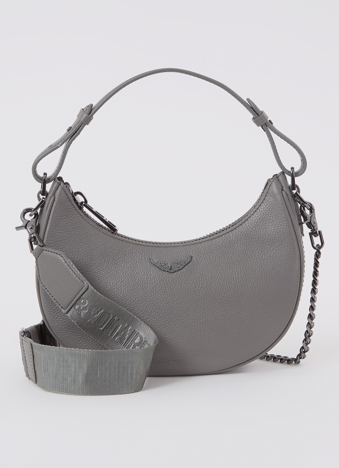 Zadig&Voltaire Moonrock schoudertas van leer - voorkant 4 grijs