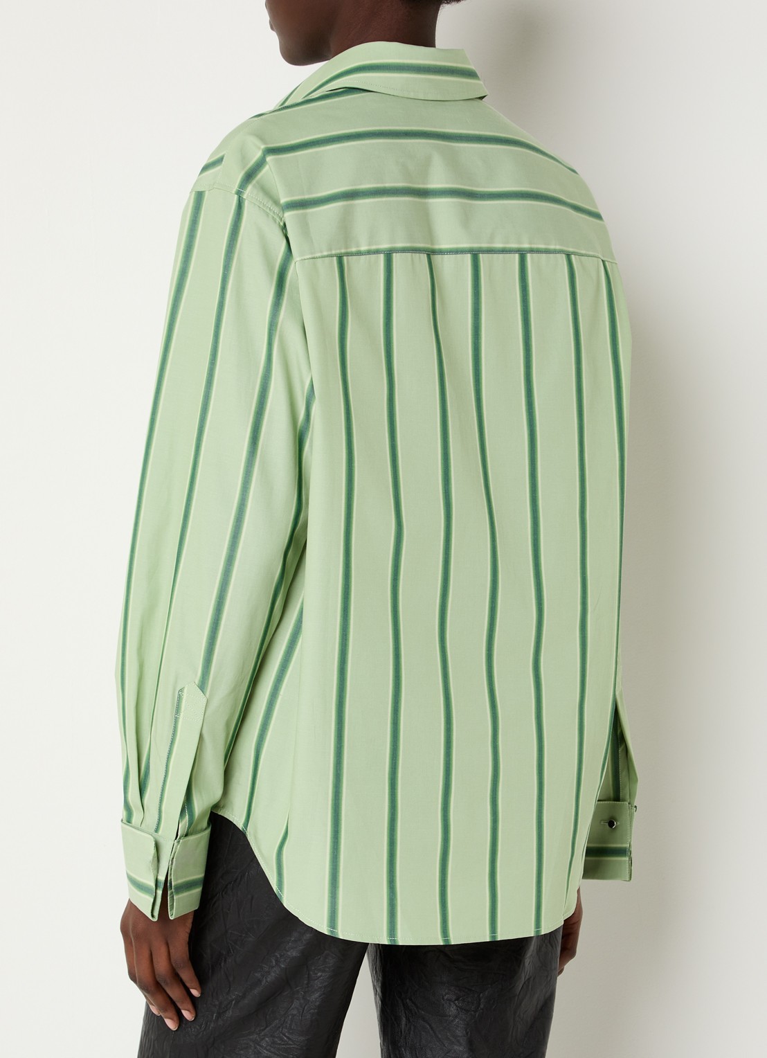 Zadig&Voltaire Morning blouse met logo en streepprint  - achterkant 2 lichtgroen