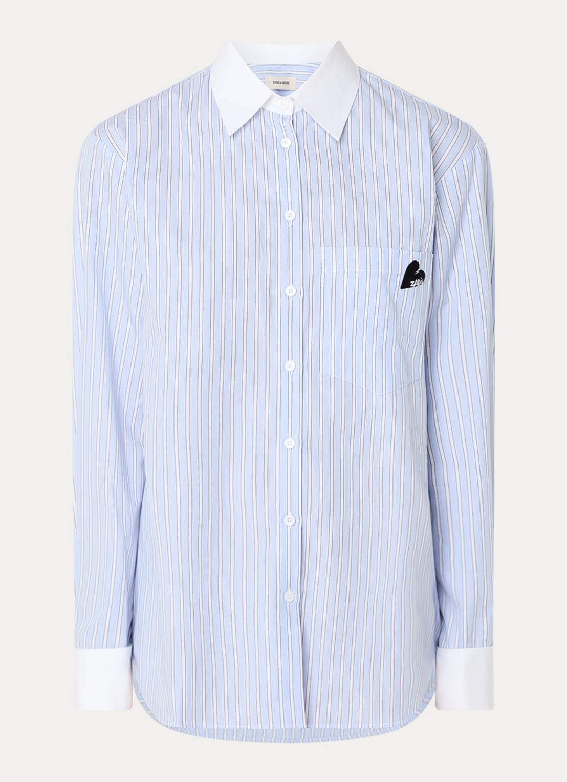 Zadig&Voltaire Morning longline blouse van  katoen met streepprint - voorkant lichtblauw