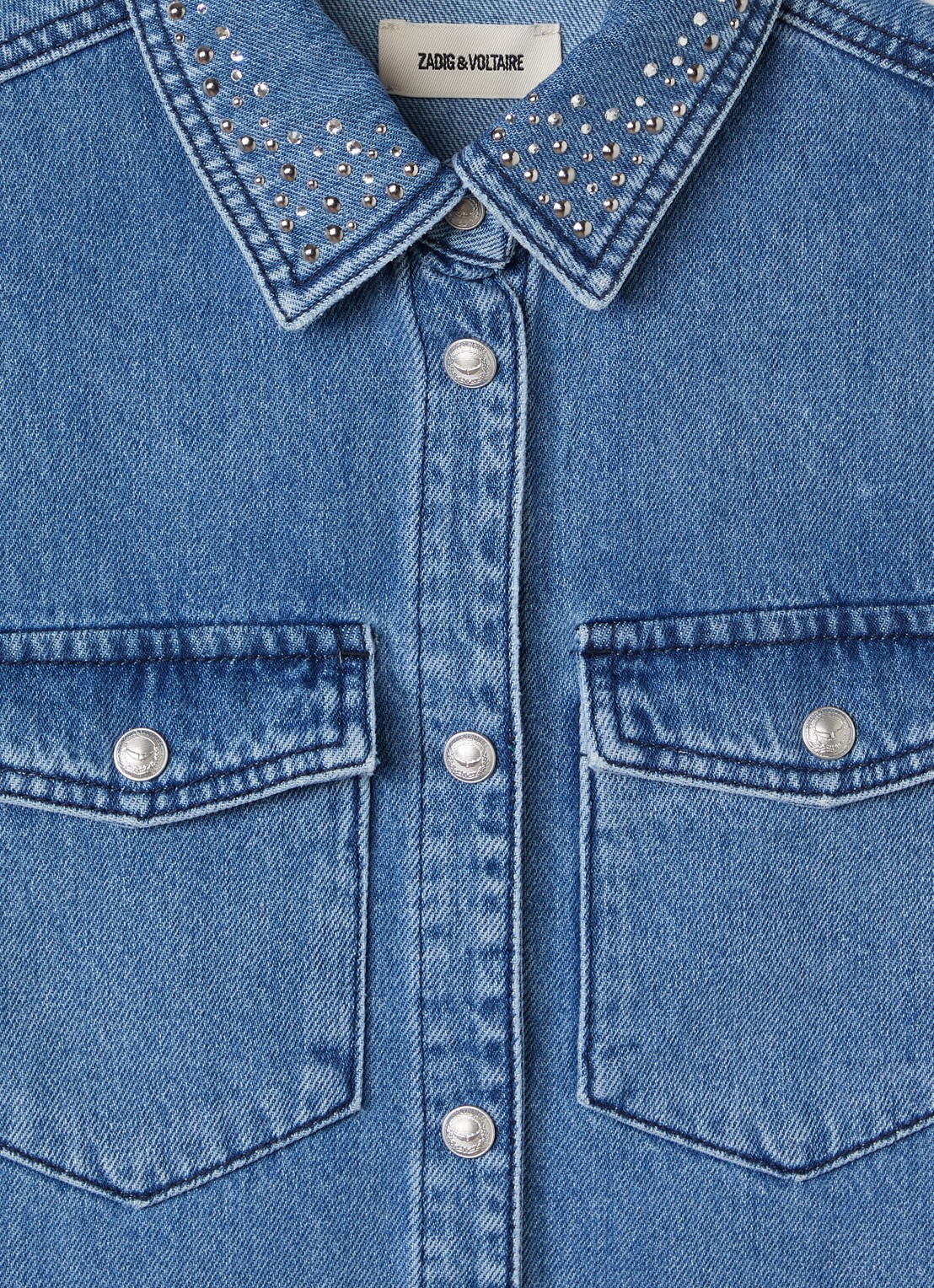 Zadig&Voltaire Mouwloze denim blousejurk met strass - detail 3 indigo