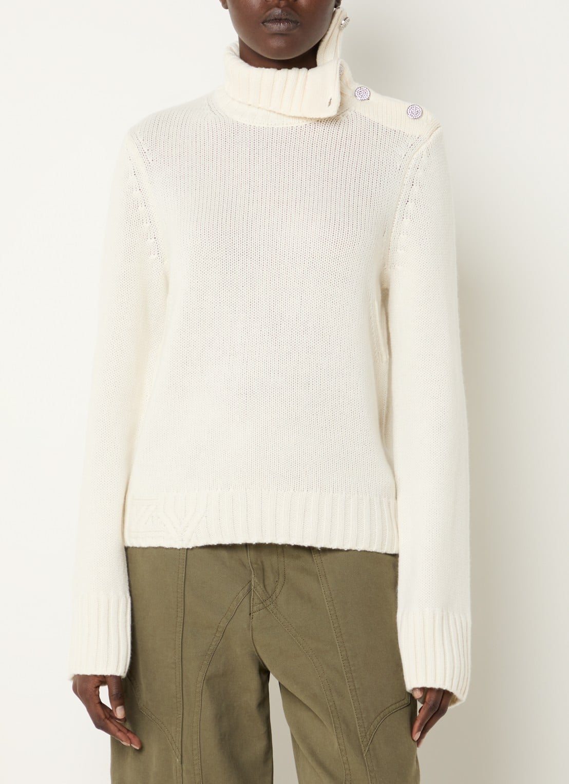 Zadig&Voltaire Nalma fijngebreide trui van kasjmier met col - detail 3 gebroken wit