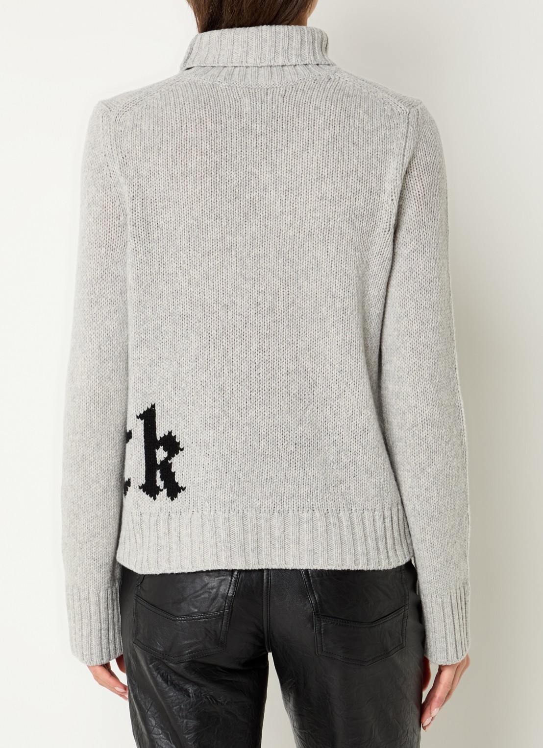 Zadig&Voltaire Nalma grofgebreide trui van merino wol met col - achterkant 3 lichtgrijs