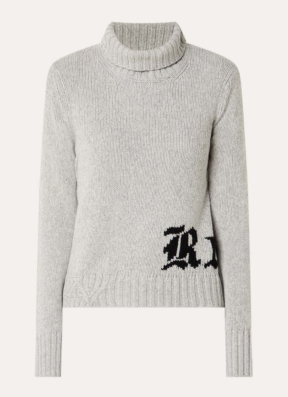 Zadig&Voltaire Nalma grofgebreide trui van merino wol met col - voorkant lichtgrijs