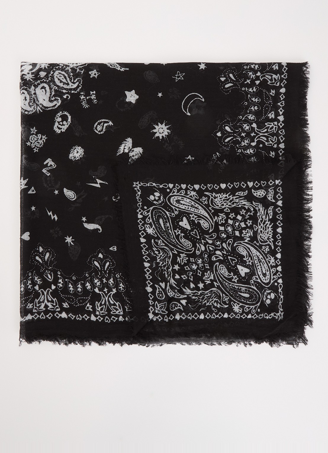 Zadig&Voltaire Nuage sjaal van kasjmier met paisley dessin 90 x 90 cm - voorkant 3 zwart