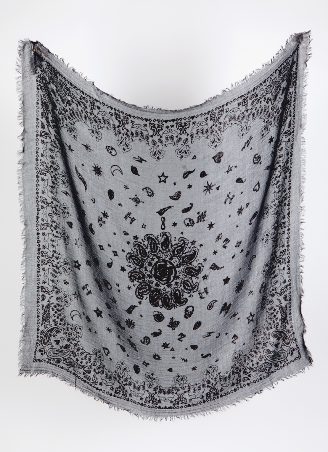 Zadig&Voltaire Nuage sjaal van kasjmier met paisley dessin 90 x 90 cm - detail donkergrijs