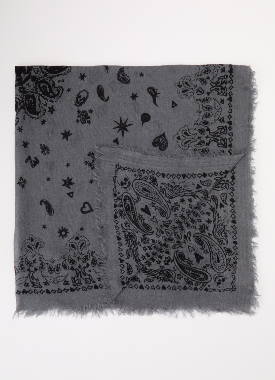 Zadig&Voltaire Nuage sjaal van kasjmier met paisley dessin 90 x 90 cm - voorkant 3 donkergrijs