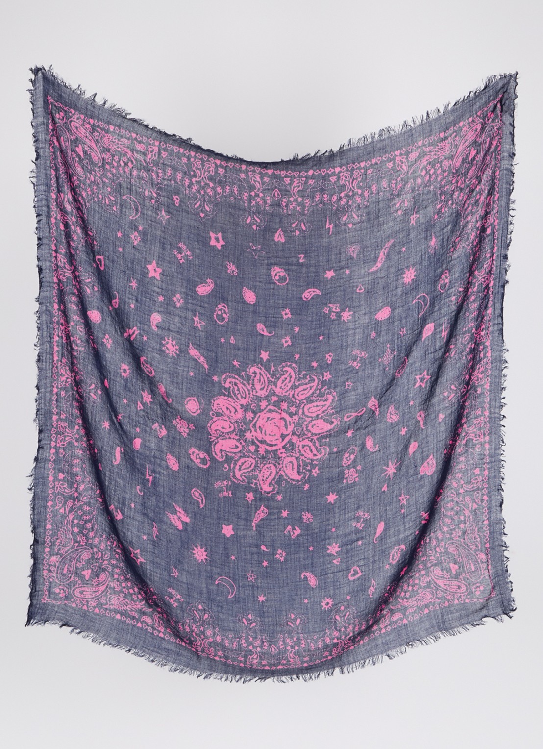 Zadig&Voltaire Nuage sjaal van kasjmier met paisley dessin 90 x 90 cm - detail 2 fuchsia