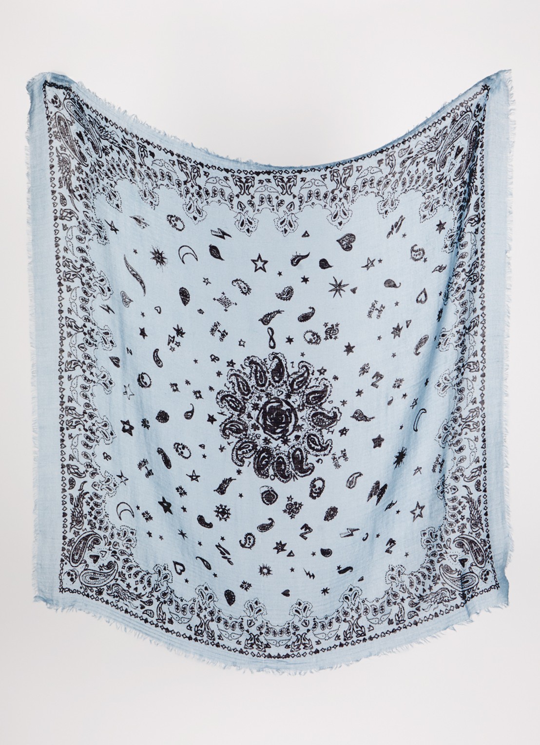 Zadig&Voltaire Nuage sjaal van kasjmier met paisley dessin 90 x 90 cm - detail lichtblauw