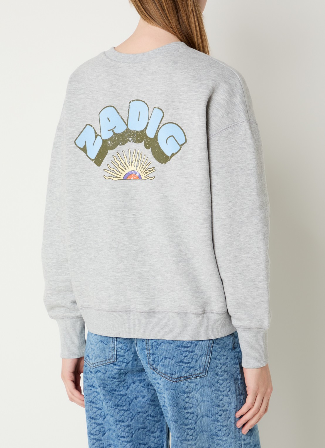 Zadig&Voltaire Olive sweater met flock logoprint - detail 2 grijsmele