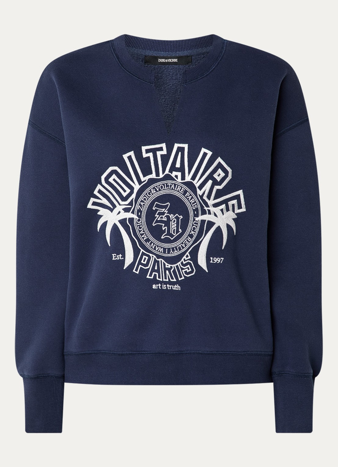 Zadig&Voltaire Olive sweater met logoprint - voorkant donkerblauw