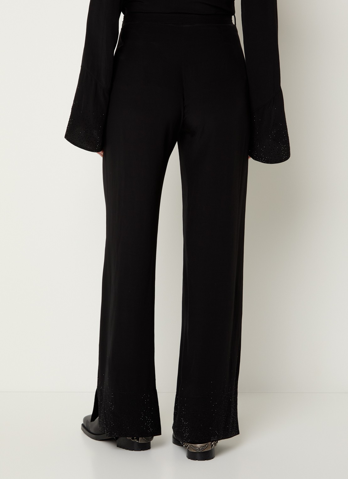 Zadig&Voltaire Papel high waist wide fit pantalon met strass - achterkant 2 zwart