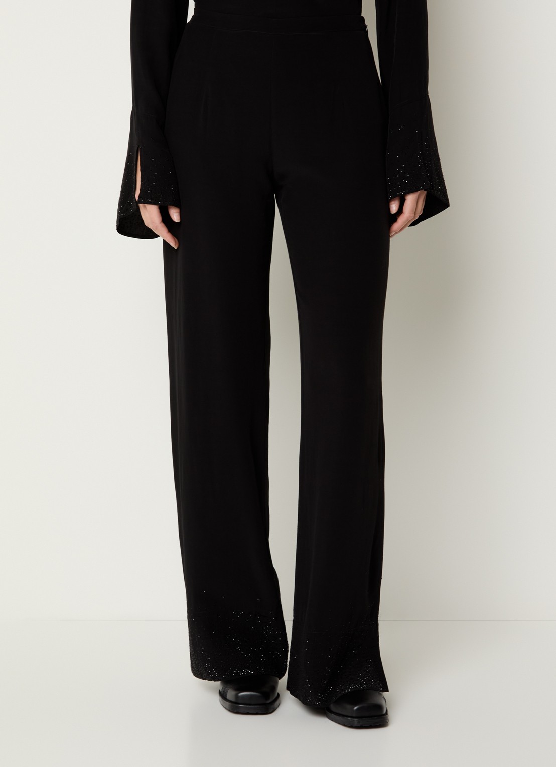 Zadig&Voltaire Papel high waist wide fit pantalon met strass - detail zwart