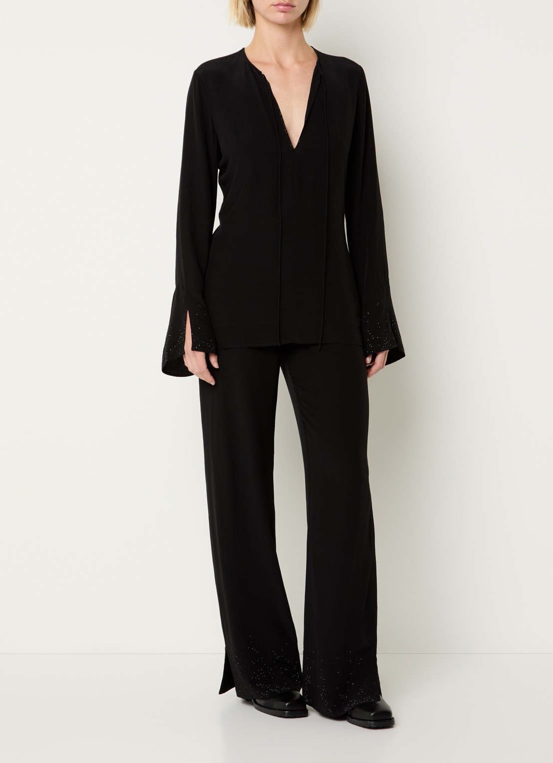 Zadig&Voltaire Papel high waist wide fit pantalon met strass - voorkant 4 zwart