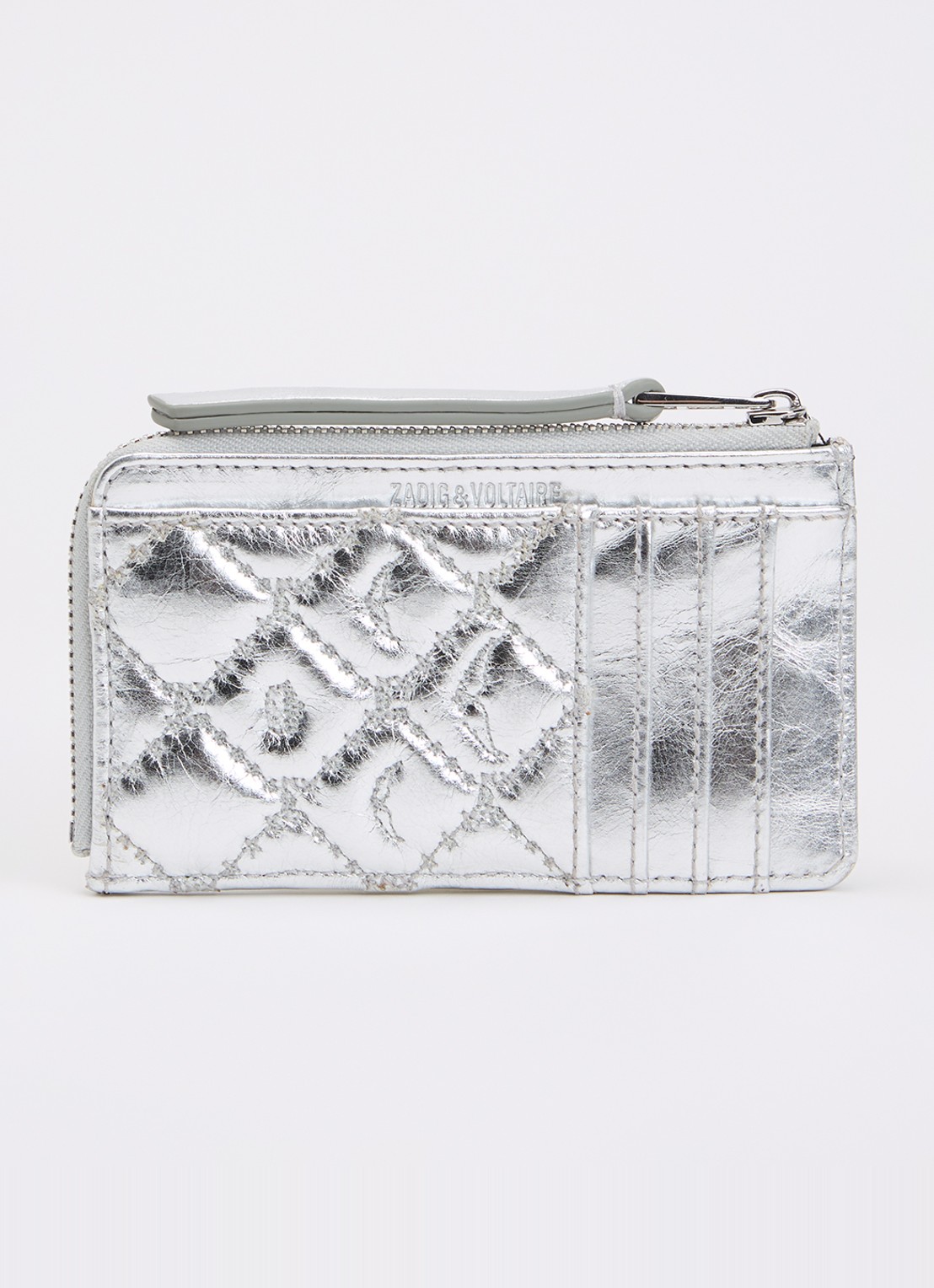 Zadig&Voltaire Pasjeshouder van leer met metallic finish en quilt patroon - achterkant zilver
