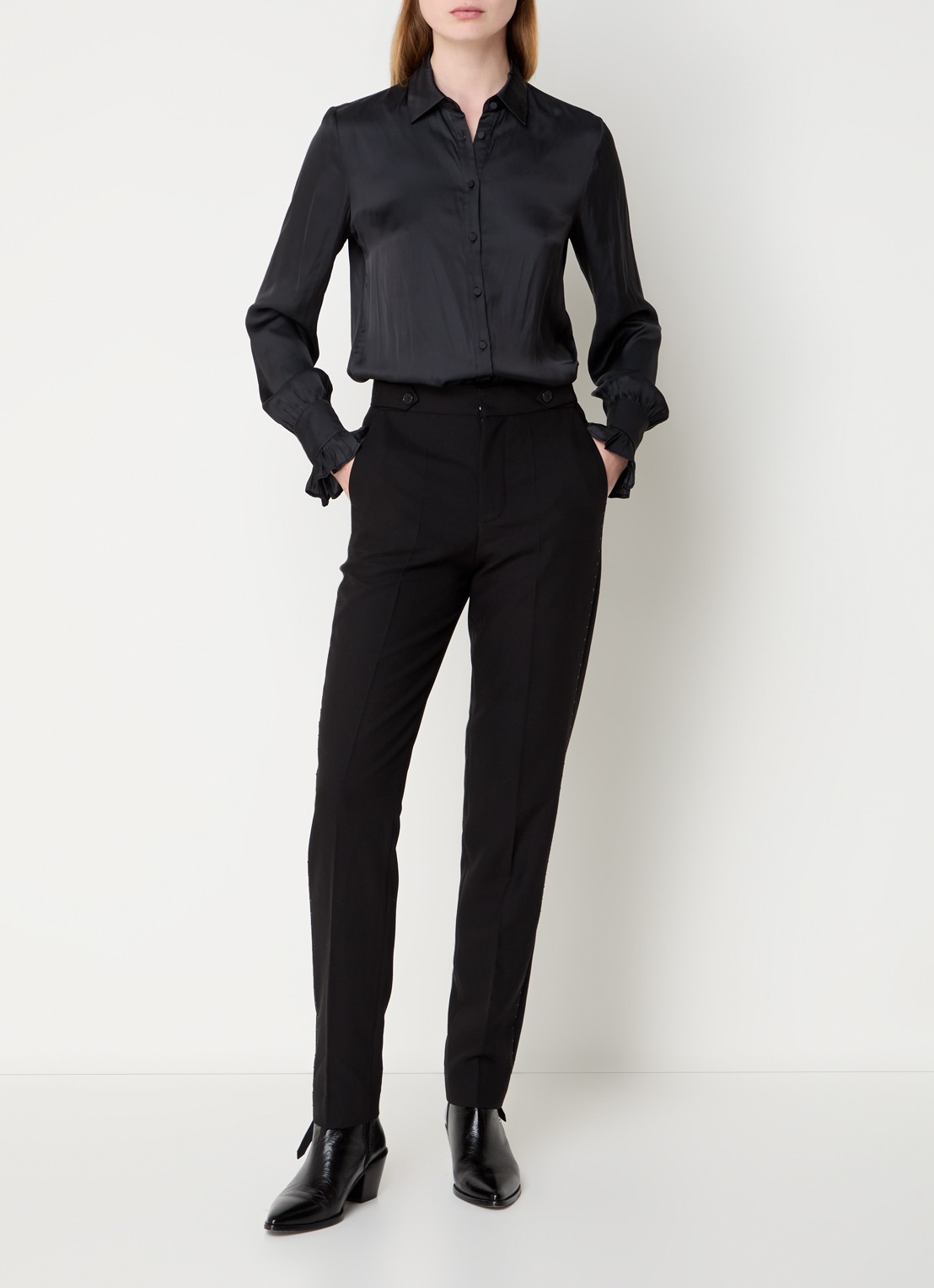 Zadig&Voltaire Penny high wasit slim fit pantalon met steekzakken - voorkant 4 zwart