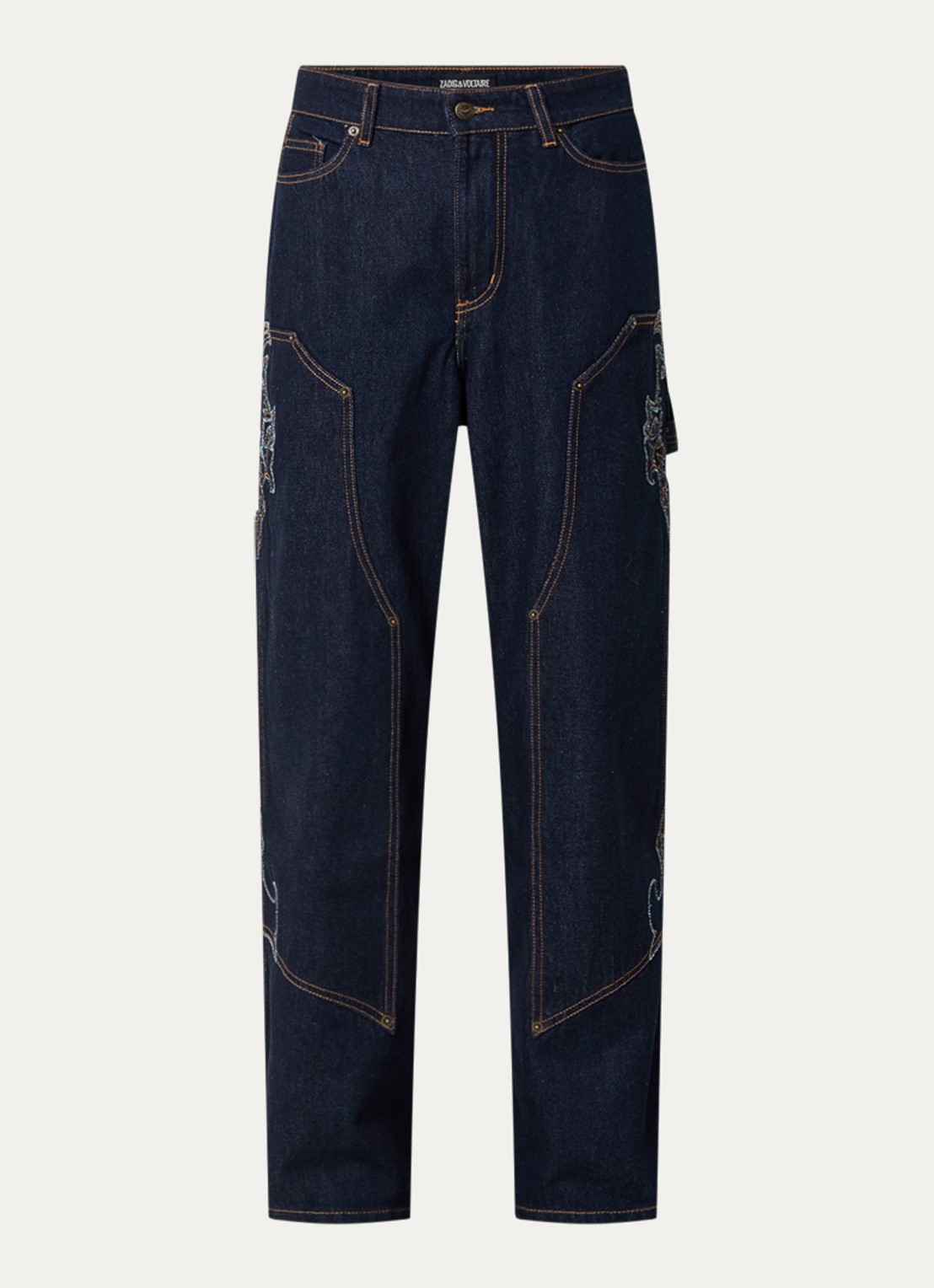 Zadig&Voltaire Perya mid waist loose fit jeans met borduring - voorkant 3 indigo