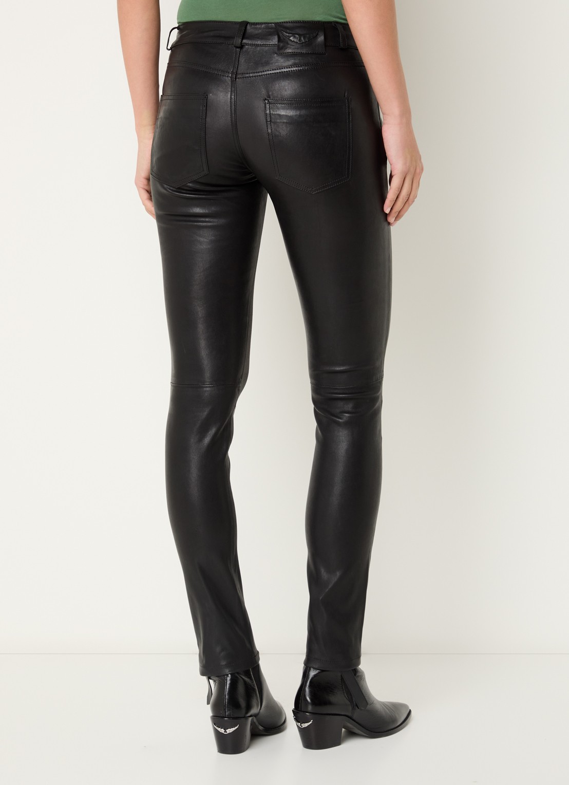 Zadig&Voltaire Phlame high waist tapered fit broek van lamsleer  - achterkant 5 zwart