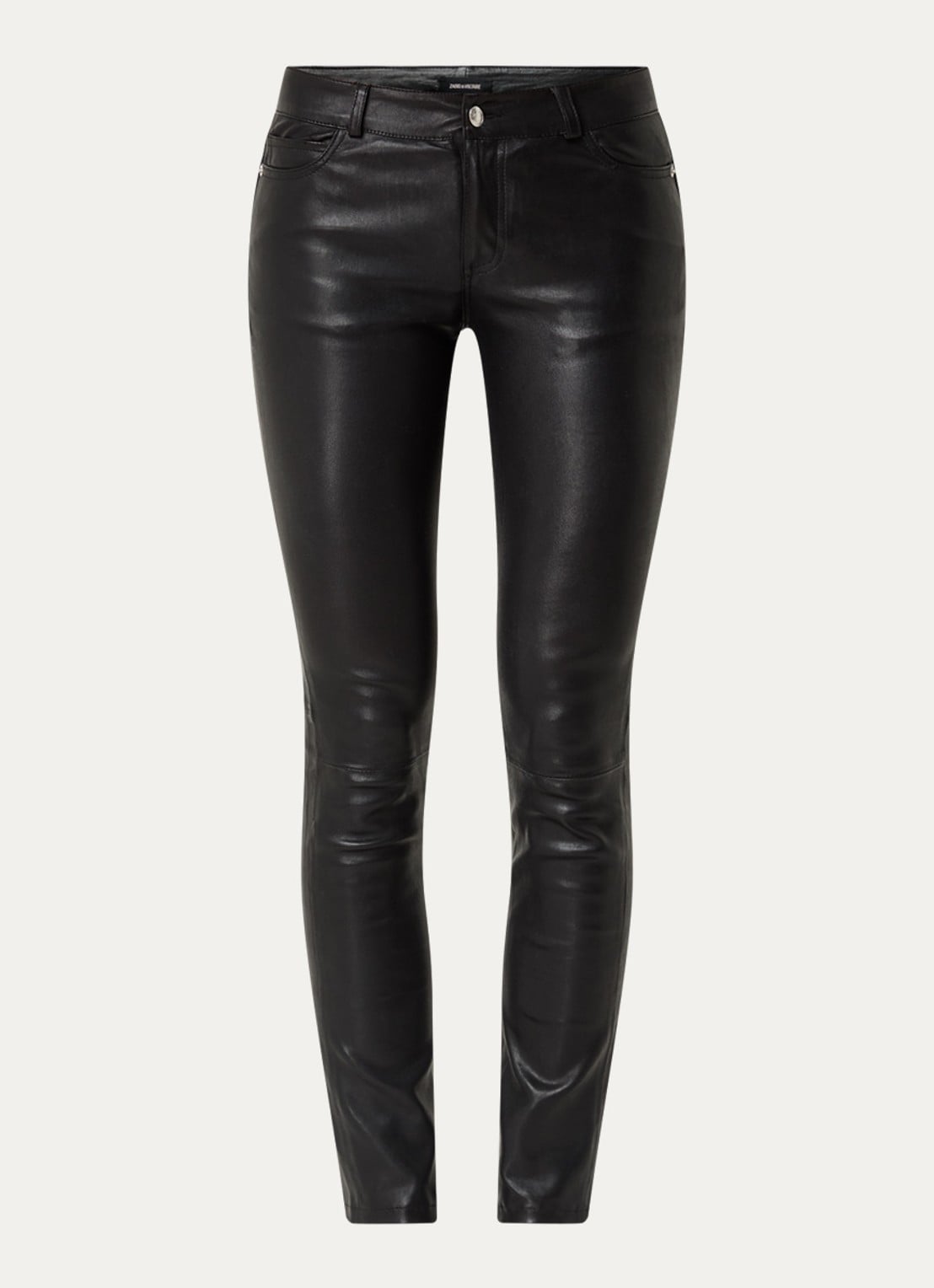 Zadig&Voltaire Phlame high waist tapered fit broek van lamsleer  - voorkant zwart