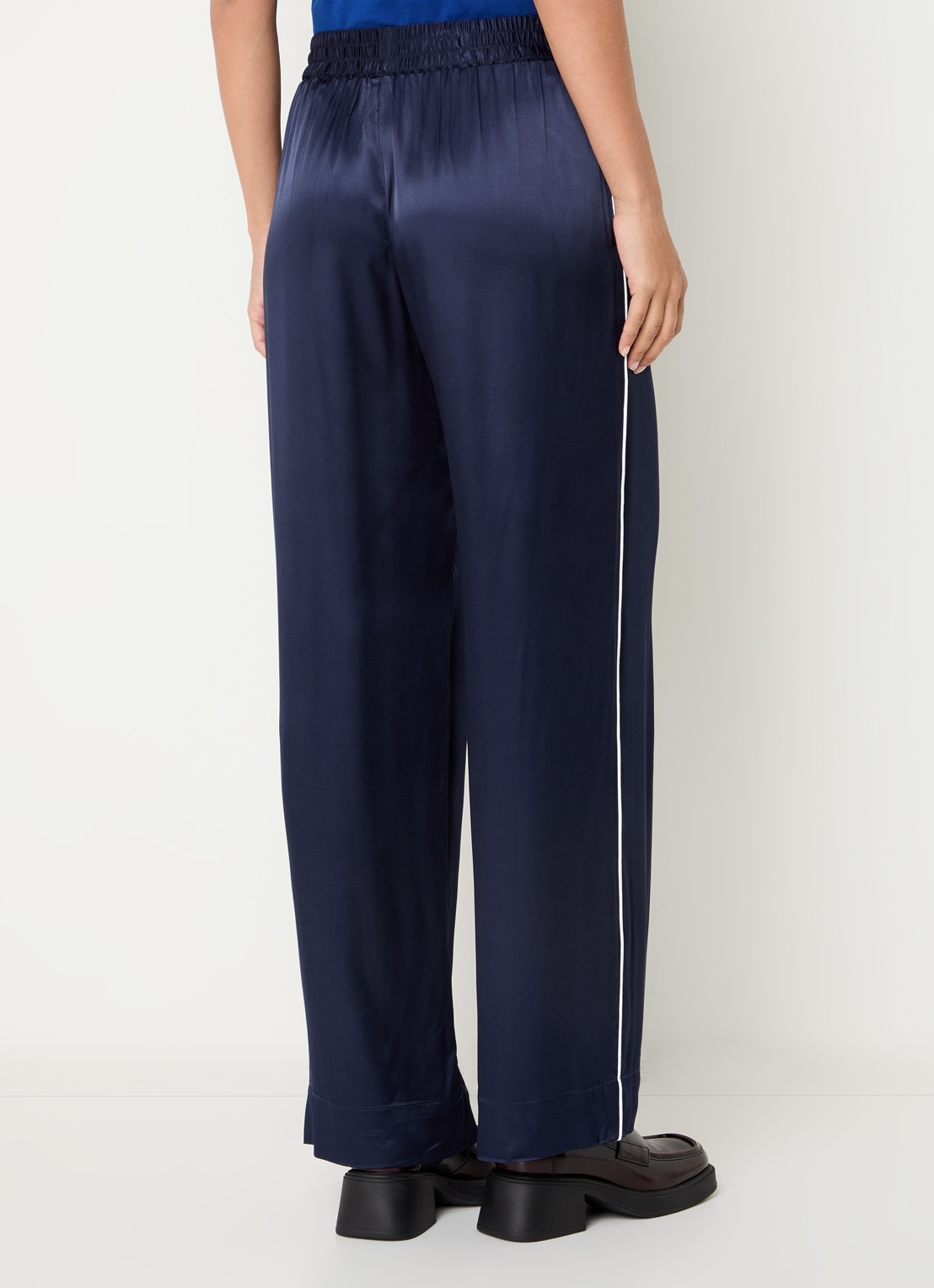Zadig&Voltaire Pin high waist straight fit broek van satijn - achterkant 4 donkerblauw