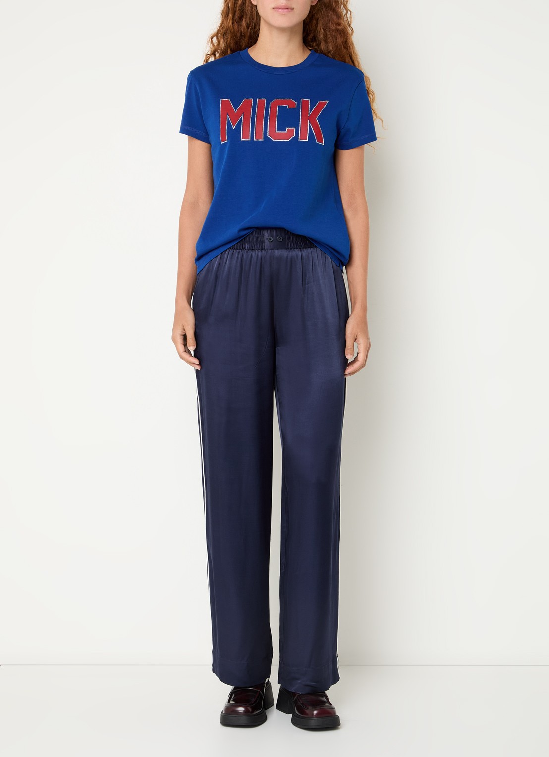 Zadig&Voltaire Pin high waist straight fit broek van satijn - voorkant 3 donkerblauw