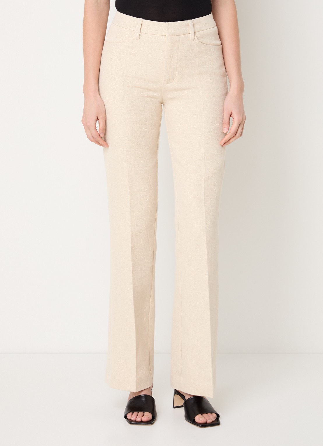 Zadig&Voltaire Pistol high waist straight fit pantalon met lurex - detail 3 vanillegeel