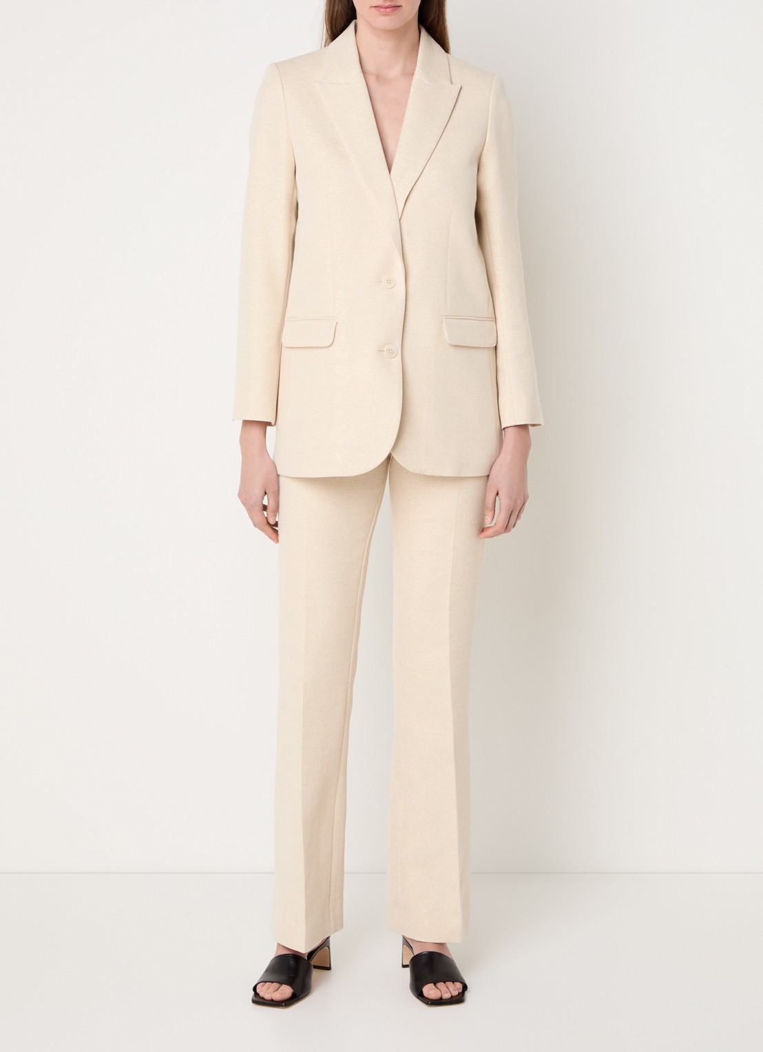 Zadig&Voltaire Pistol high waist straight fit pantalon met lurex - voorkant 2 vanillegeel