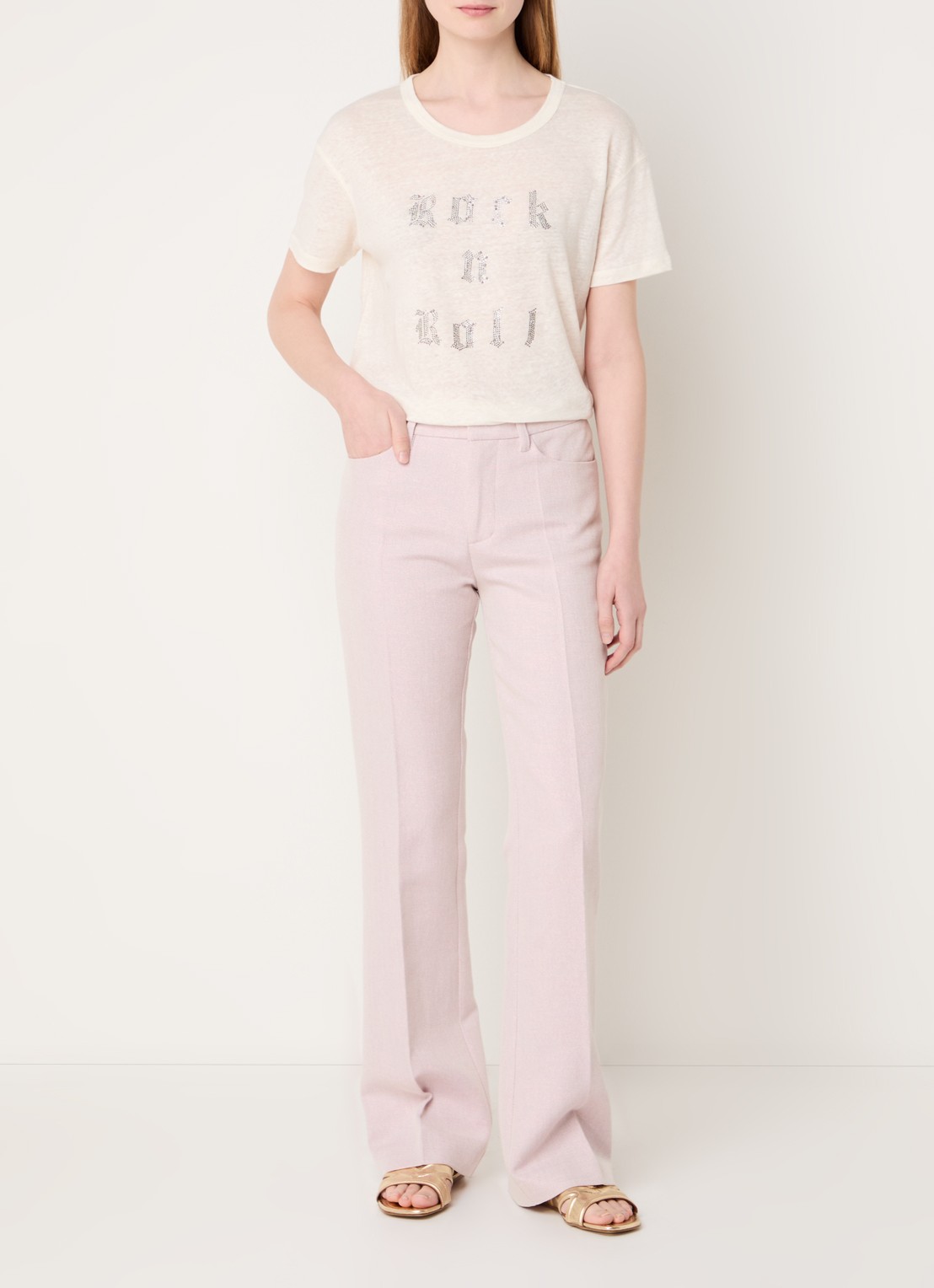 Zadig&Voltaire Pistol high waist straight fit pantalon met lurex - voorkant 3 oudroze