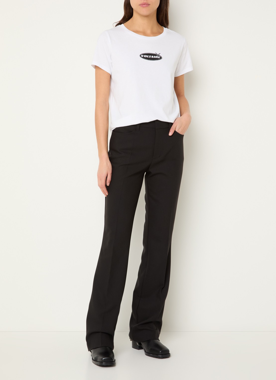 Zadig&Voltaire Pistol high waist straight fit pantalon met steekzakken - voorkant 3 zwart