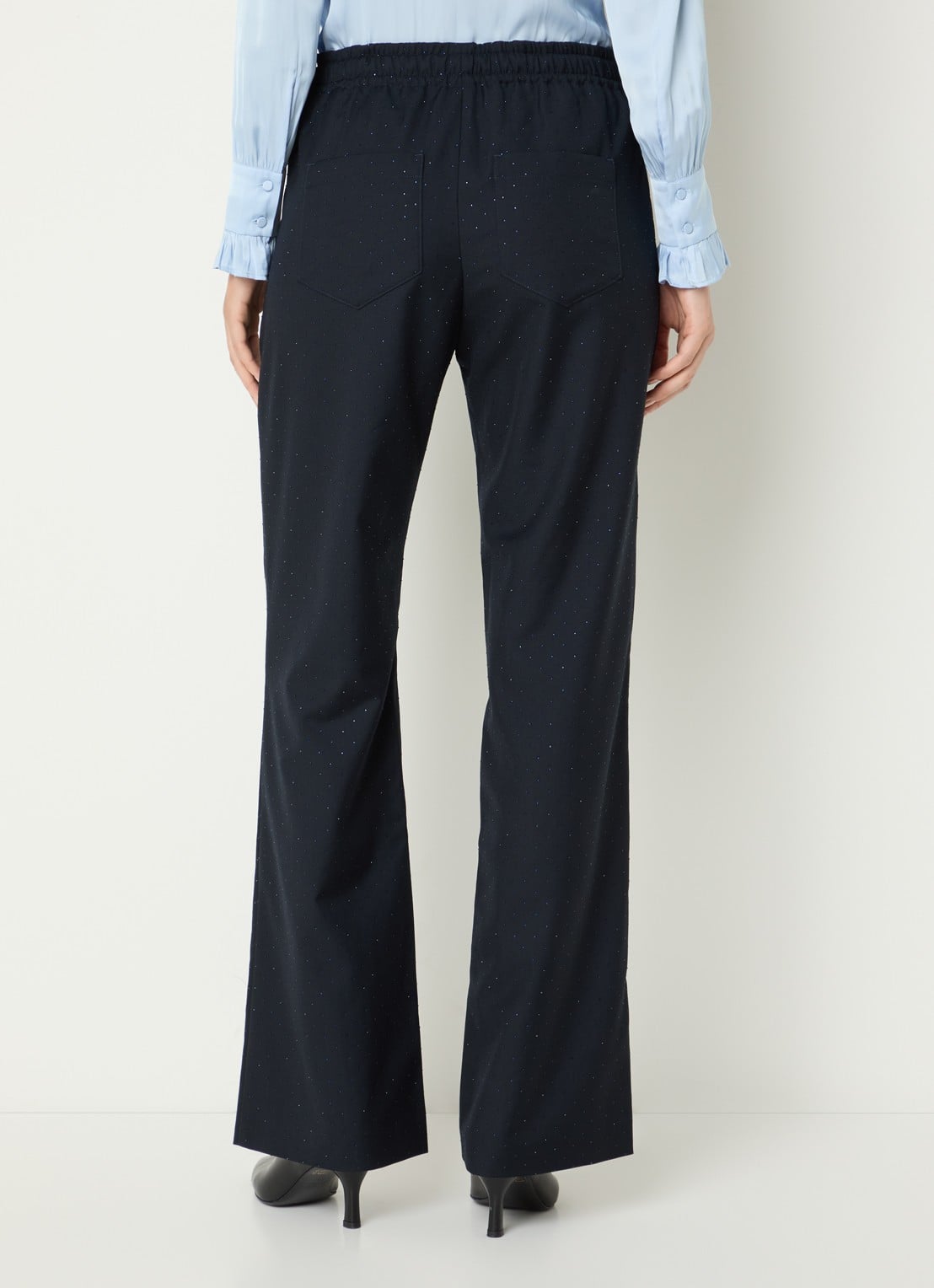 Zadig&Voltaire Poma high waist flared fit pantalon met strass en steekzakken - achterkant 2 blauwgrijs