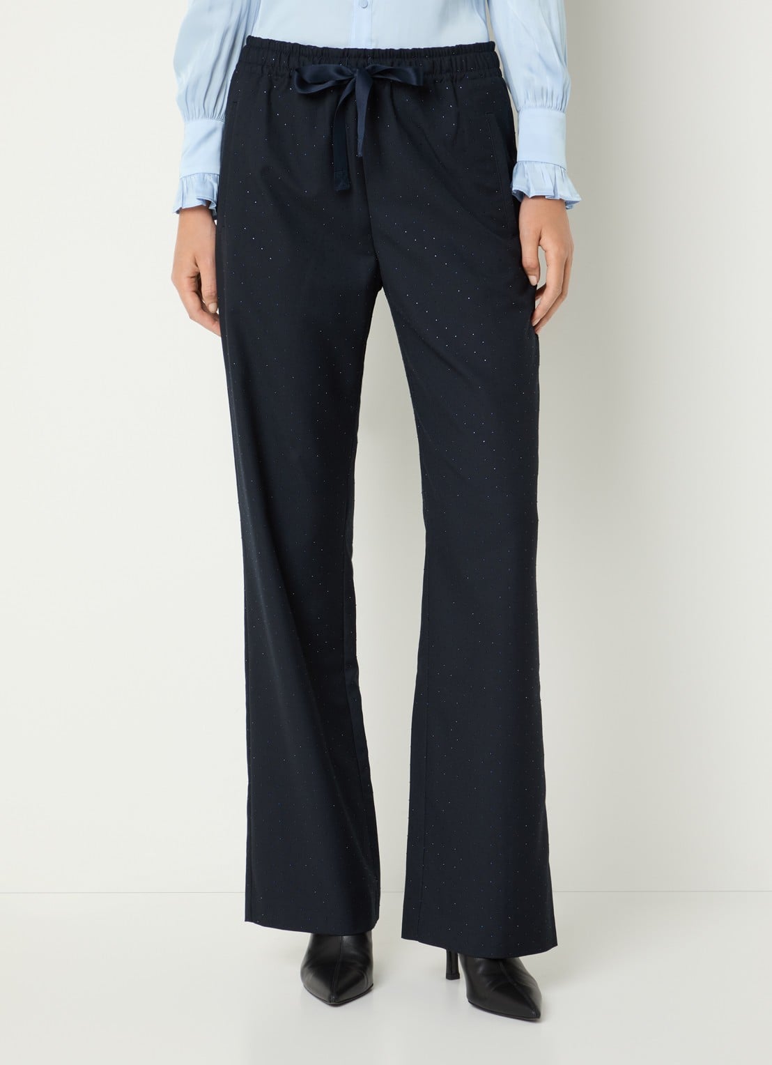 Zadig&Voltaire Poma high waist flared fit pantalon met strass en steekzakken - detail blauwgrijs