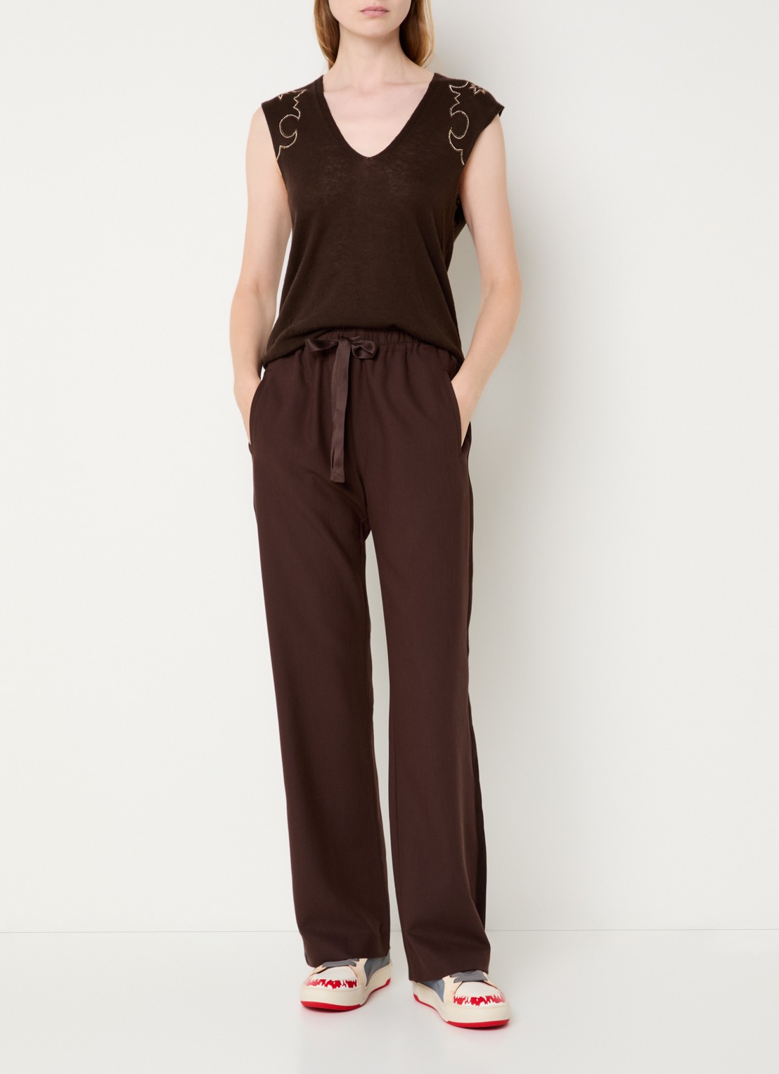 Zadig&Voltaire Poma high waist loose fit joggingbroek met steekzakken - voorkant 2 donkerbruin