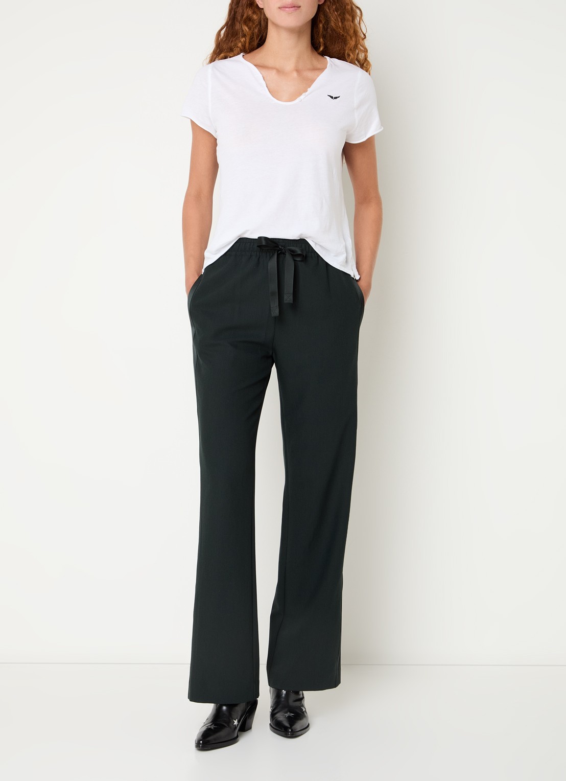 Zadig&Voltaire Poma high waist loose fit joggingbroek met steekzakken - voorkant 2 grijsmele