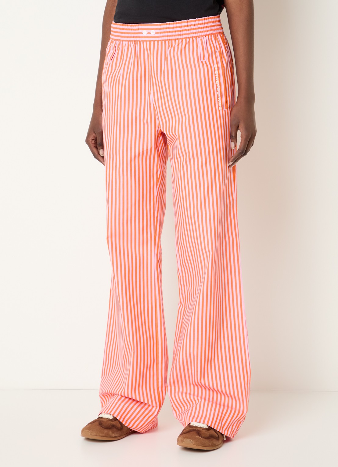 Zadig&Voltaire Poma high waist wide fit broek met streepprint - detail oranje