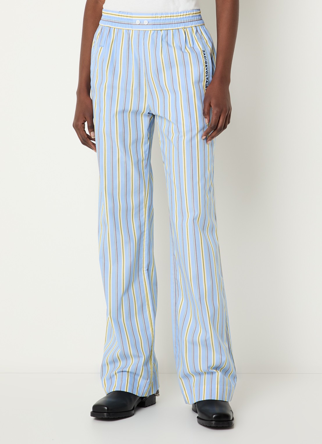 Zadig&Voltaire Poma straight fit broek met streepprint - detail 4 lichtblauw
