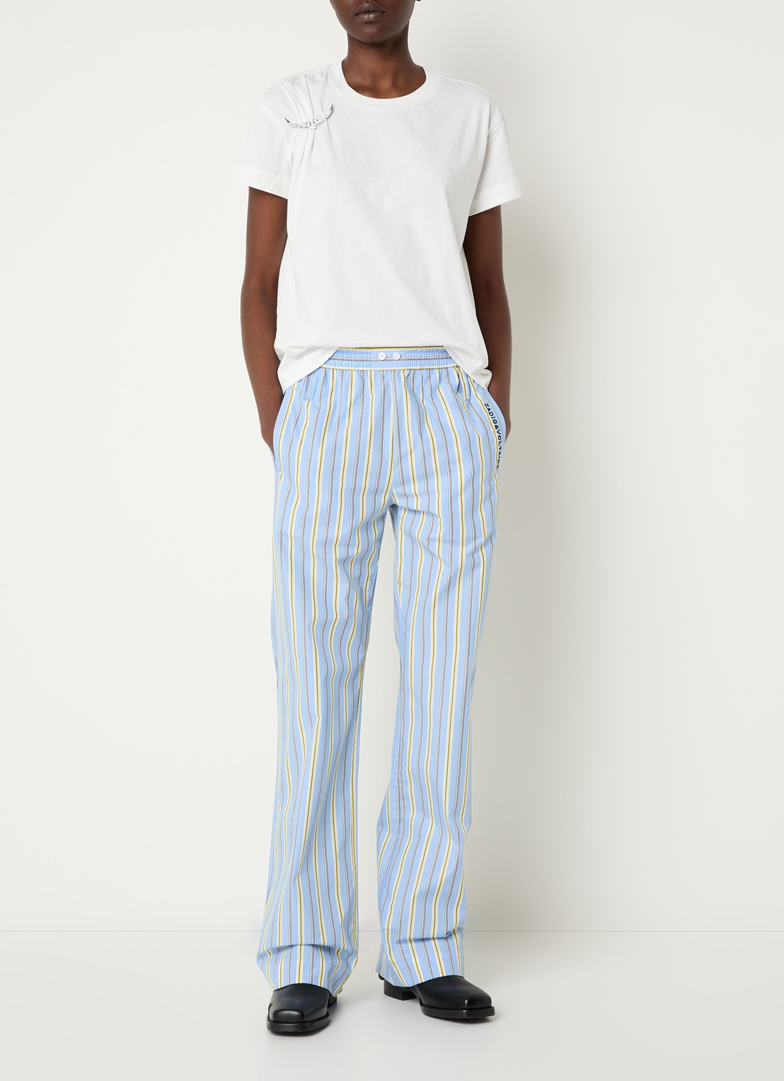 Zadig&Voltaire Poma straight fit broek met streepprint - voorkant 3 lichtblauw