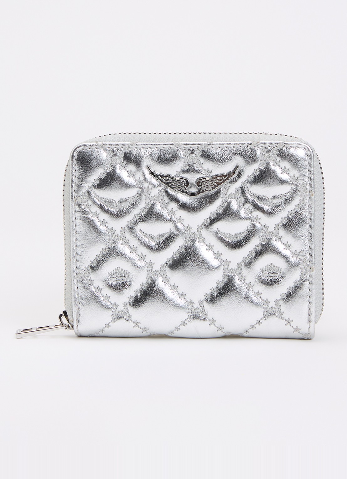 Zadig&Voltaire Portemonnee van leer met metallic finish en quilt patroon - voorkant zilver