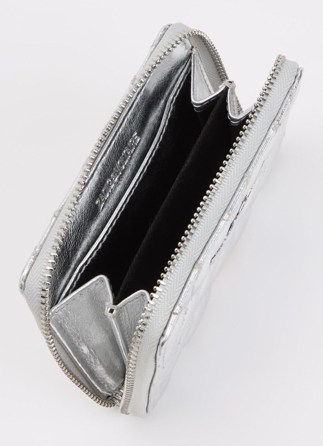 Zadig&Voltaire Portemonnee van leer met metallic finish en quilt patroon - voorkant 2 zilver