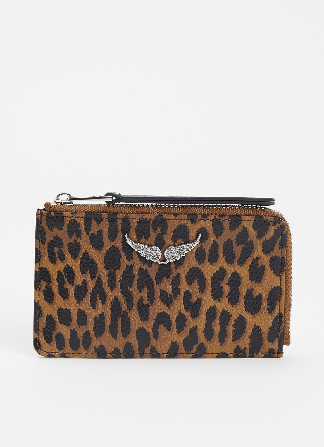 Zadig&Voltaire Portomonee van leer met panterprint  - voorkant bruin