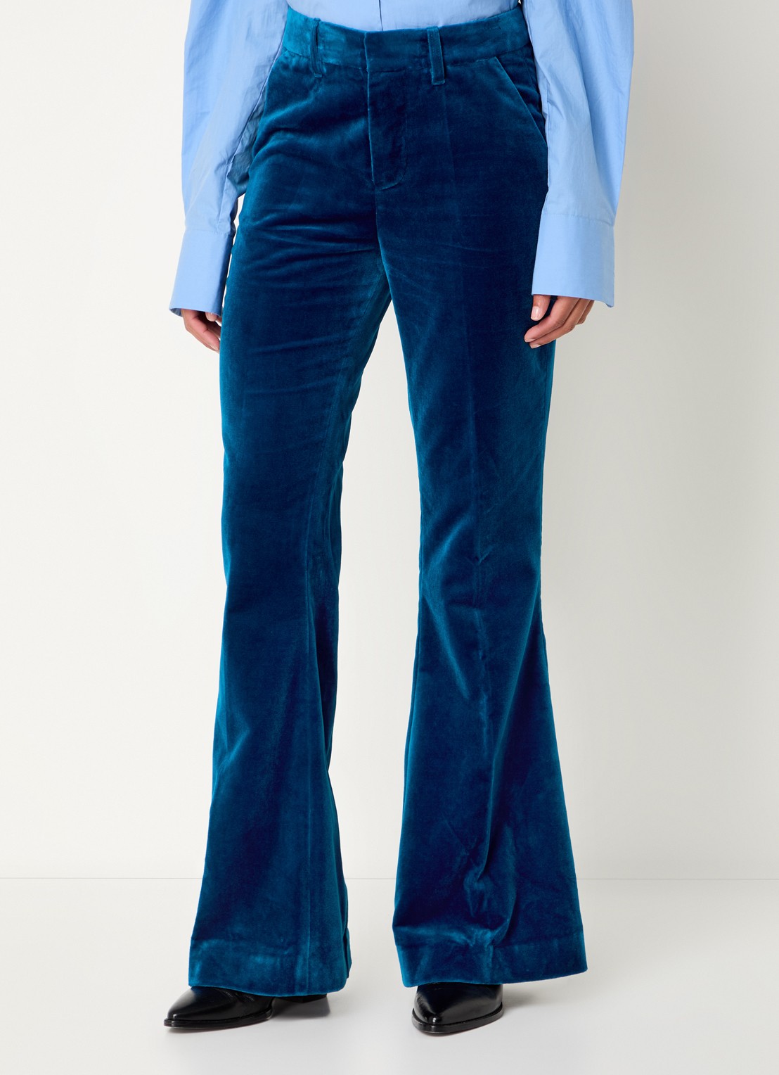 Zadig&Voltaire Prevy high waist flared fit pantalon van fluweel met steekzakken - detail 4 petrol