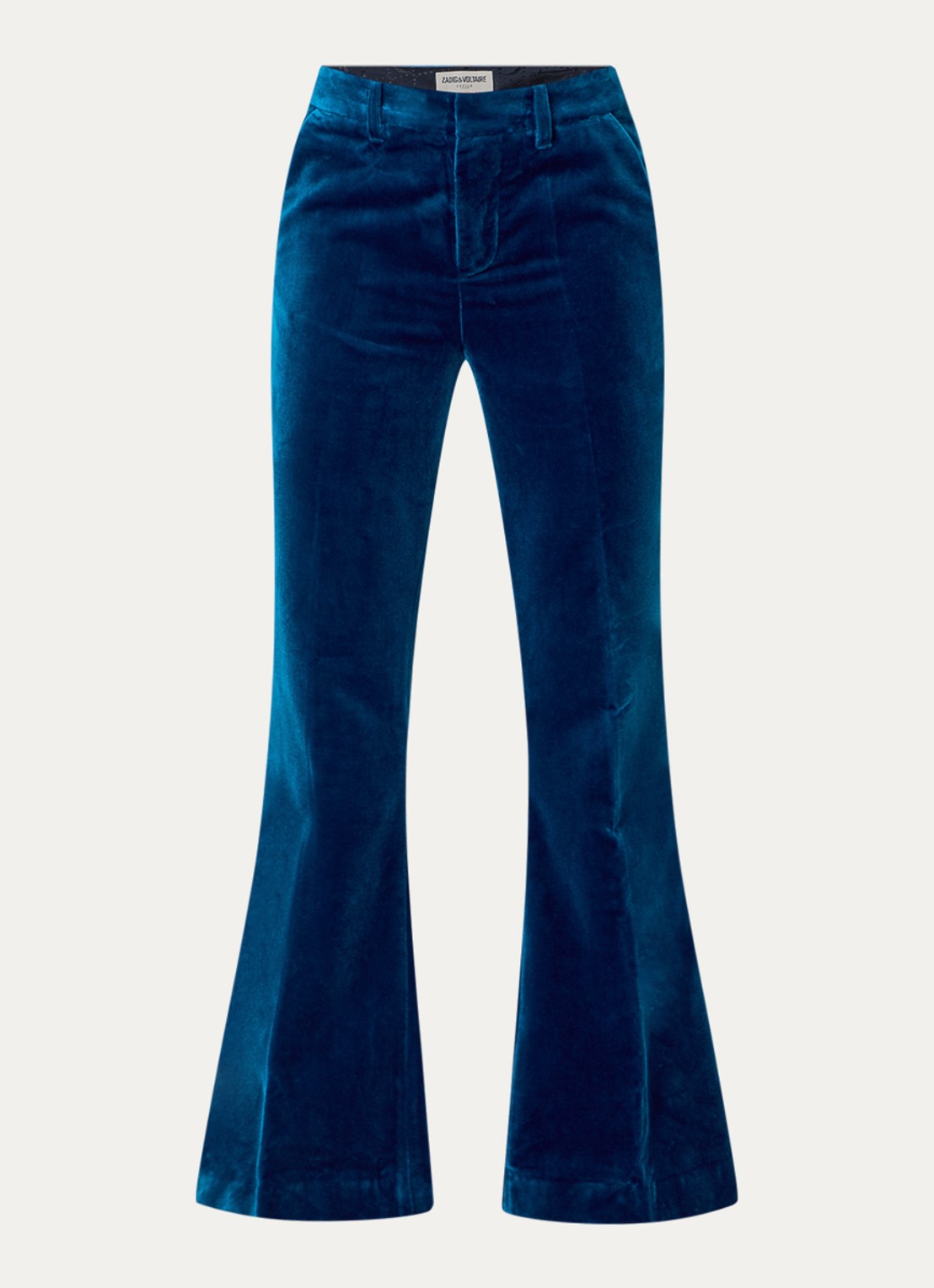 Zadig&Voltaire Prevy high waist flared fit pantalon van fluweel met steekzakken - voorkant petrol