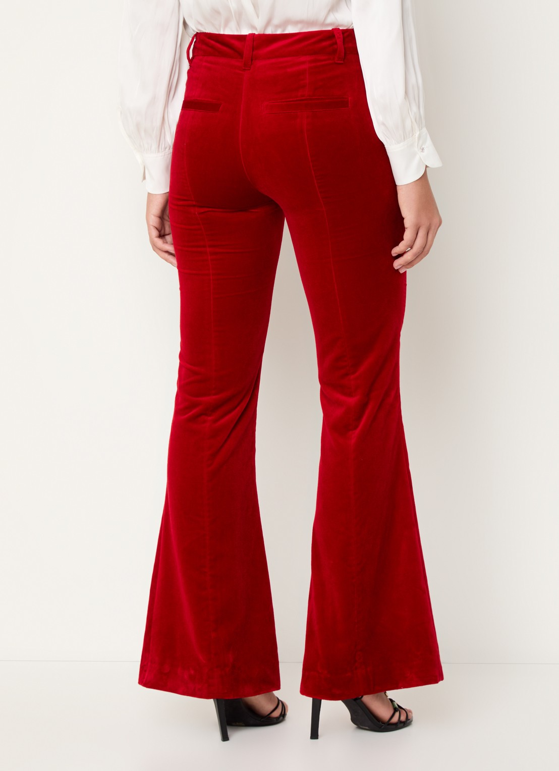 Zadig&Voltaire Prevy high waist flared fit pantalon van fluweel met steekzakken - achterkant 5 rood
