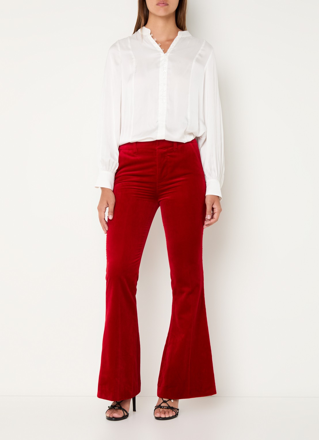 Zadig&Voltaire Prevy high waist flared fit pantalon van fluweel met steekzakken - voorkant 2 rood