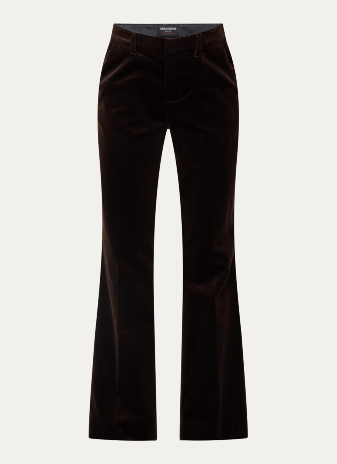 Zadig&Voltaire Prevy high waist flared fit pantalon van fluweel met steekzakken - voorkant 2 donkerbruin