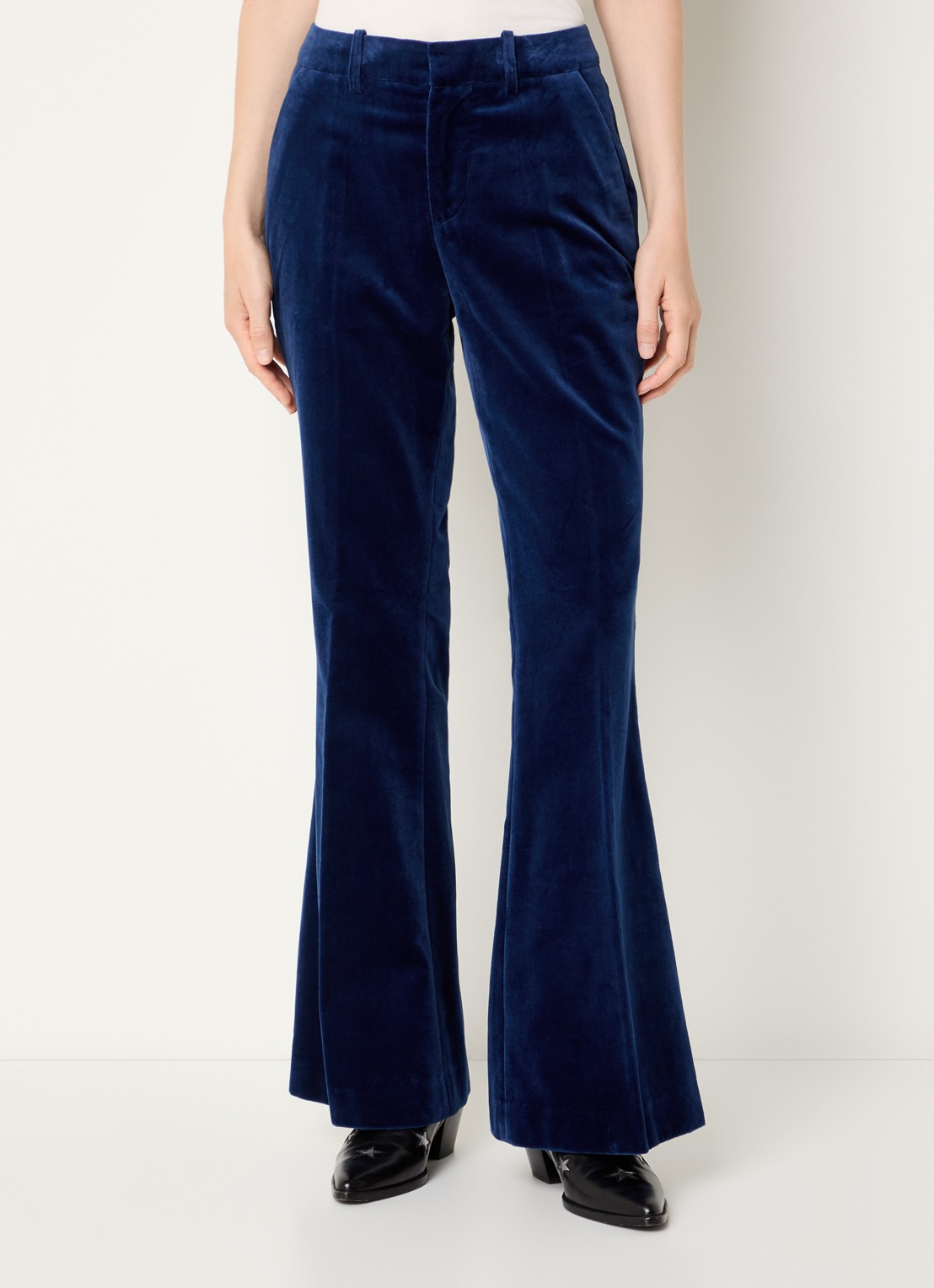 Zadig&Voltaire Prevy mid waist flared fit pantalon van fluweel met steekzakken - detail 2 royalblauw
