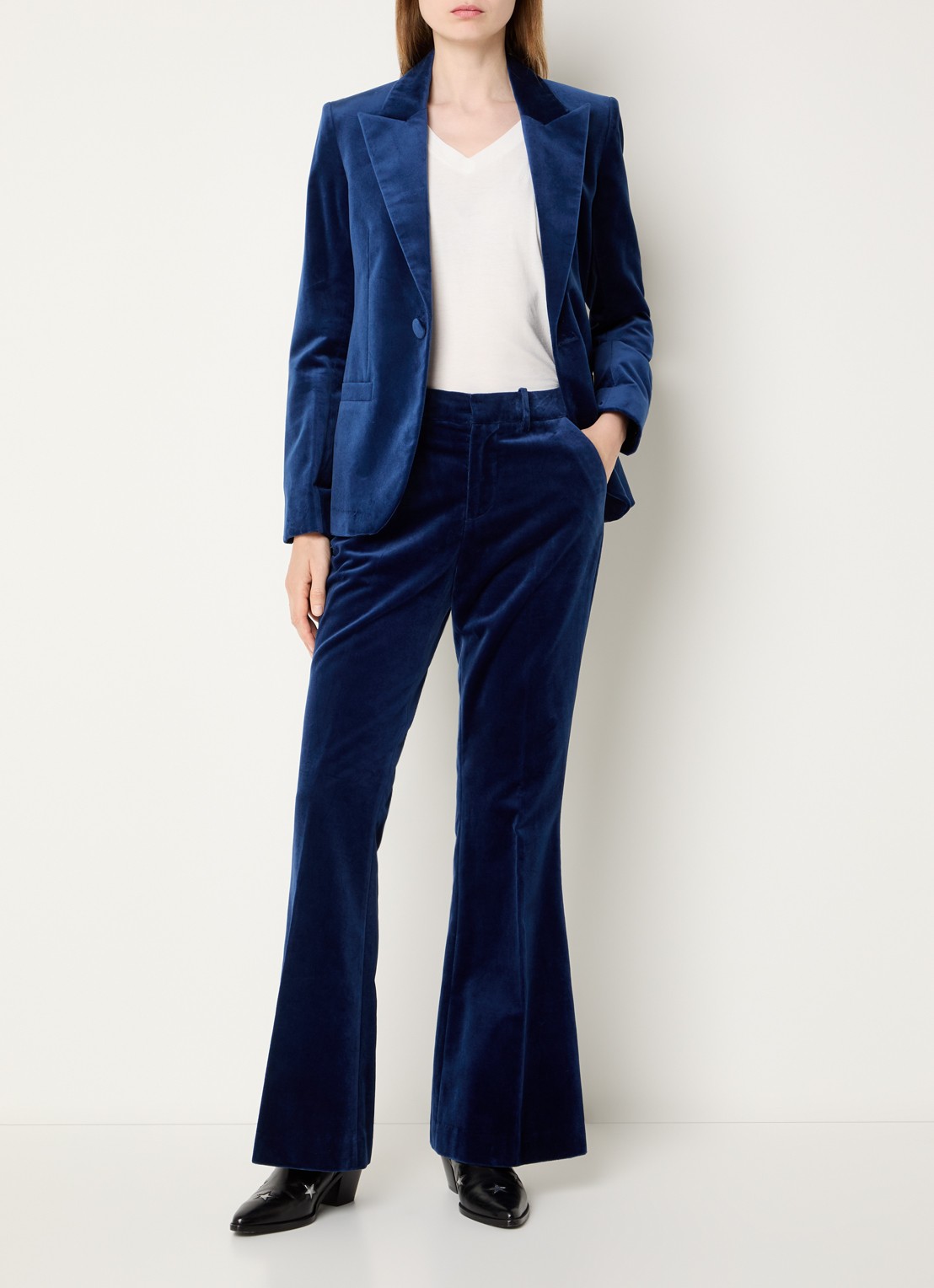 Zadig&Voltaire Prevy mid waist flared fit pantalon van fluweel met steekzakken - voorkant 4 royalblauw